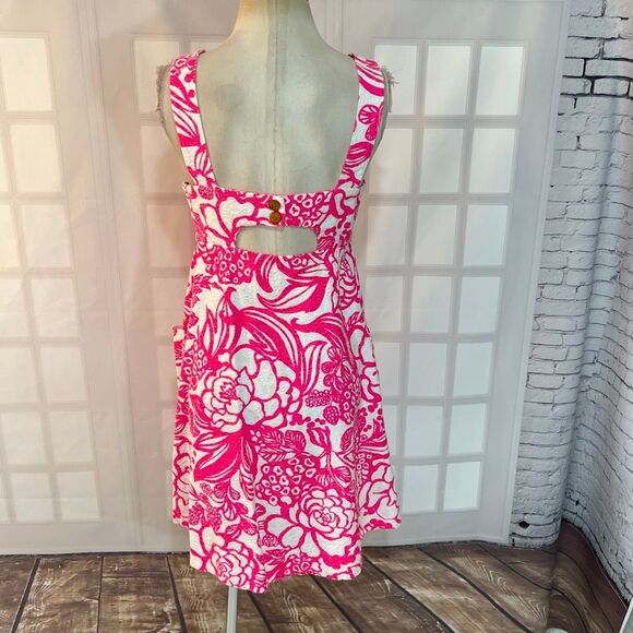 Anthropologie Vanessa Virginia Hot Pink White Jacquard Fit & Flare Dress Size 4 - Picture 5 of 10